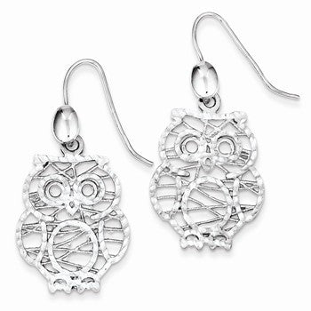 Sterling Silver Textured Owl Dangle Earrings