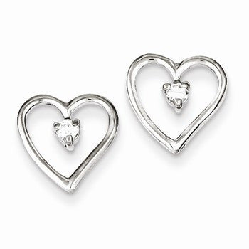 Sterling Silver CZ Polished Heart Post Earrings
