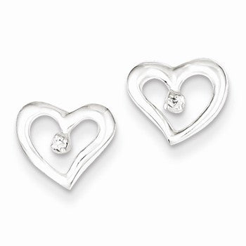 Sterling Silver Polished Heart CZ Post Earrings