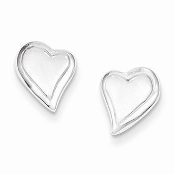 Sterling Silver Brushed & Polished Heart Post Earrings