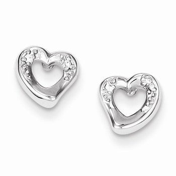 Sterling Silver Heart & CZ Post Earrings