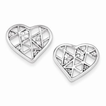 Sterling Silver Rhodium Plated CZ Heart Post Earrings