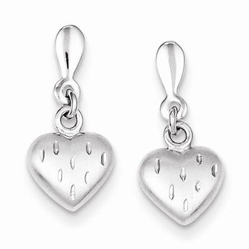 Sterling Silver Rhodium Plated 3-D Scratch Heart Post Earrings