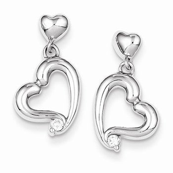 Sterling Silver Rhodium Plated CZ Heart Post Earrings