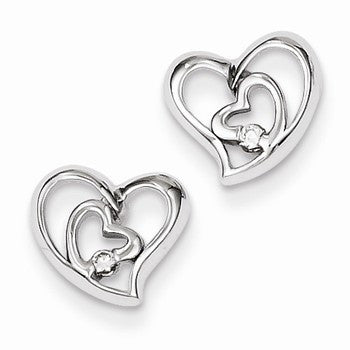 Sterling Silver Rhodium Plated CZ Open Double Heart Post Earrings