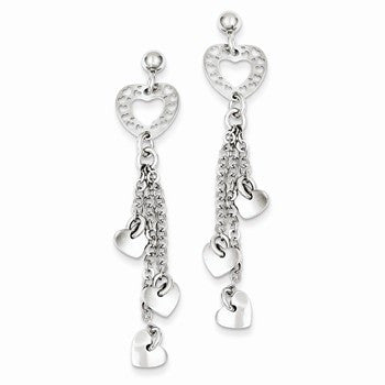 Sterling Silver Polished Hearts Dangle Post Earrings