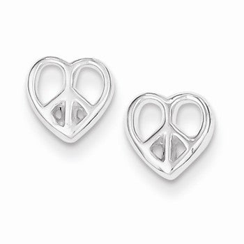 Sterling Silver Peace Sign Heart Post Earrings
