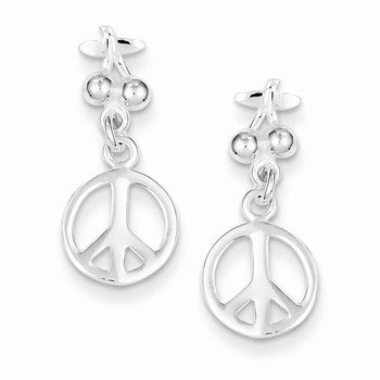 Sterling Silver Peace Sign Dangle Post Earrings