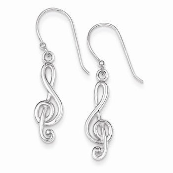 Sterling Silver Music Treble Clef Shepherd Hook Earrings