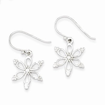 Sterling Silver Snowflake Shepherd Hook Dangle Earrings