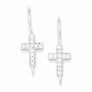 Sterling Silver CZ Cross Shepherd Hook Earrings