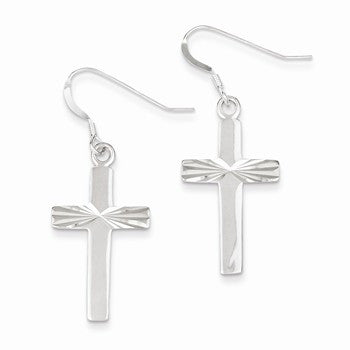 Sterling Silver Cross Shepherd Hook Earrings