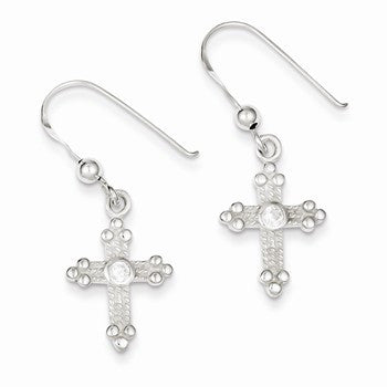 Sterling Silver Cross CZ Shepherd Hook Earrings