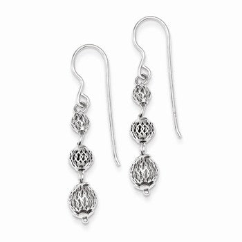 Sterling Silver Rhodium Plated Filigree Bead Dangle Earrings