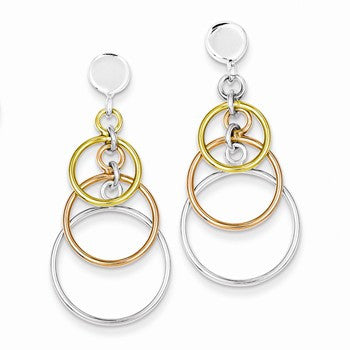 Sterling Silver Polished Flash Gold Plated Circle Dangle Post Earrings