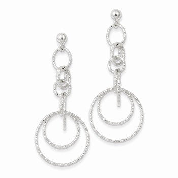 Sterling Silver Textured Circle Post Dangle Earrings