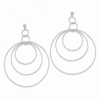 Sterling Silver Textured Circles Post Dangle Earrings