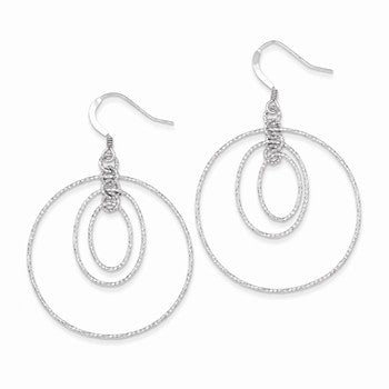 Sterling Silver Textured Oval & Circle Post Dangle Earrings