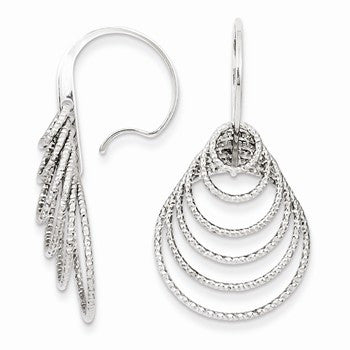 Sterling Silver Rhodium Plated Diamond-cut Circles Dangle Earrings