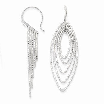 Sterling Silver Rhodium Plated Diamond-cut Oblong Dangle Earrings