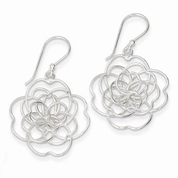 Sterling Silver Open Wire Flower Dangle Earrings