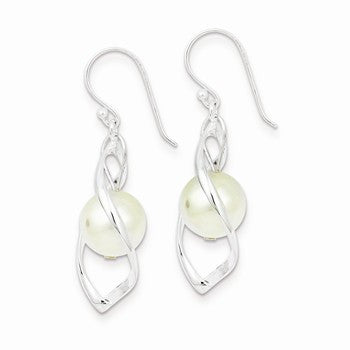 Sterling Silver Twist Dangle Simulated Pearl Earrings