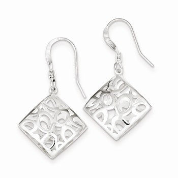 Sterling Silver Polished Square with Circles Dangle Earrings