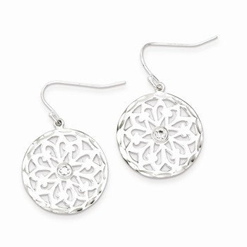 Sterling Silver CZ Circle Flower Dangle Earrings