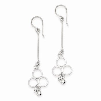 Sterling Silver Rhodium Plated Circles with Bead Dangle Earrings