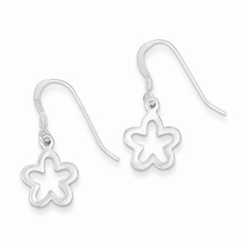 Sterling Silver Polished Flower Dangle Earrings