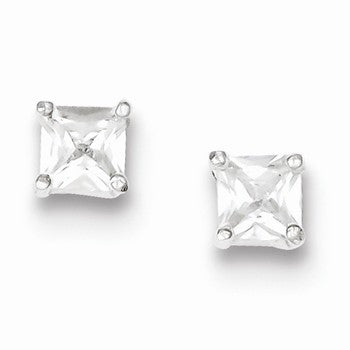 Sterling Silver CZ 5mm Square Post Earrings