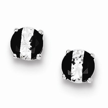 Sterling Silver Black & White Colored CZ 6mm Round Post Earrings