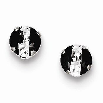 Sterling Silver Black & White Colored CZ 6mm Round Post Earrings