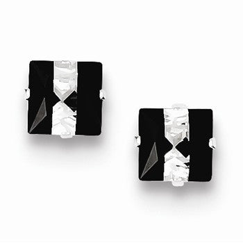 Sterling Silver Black & White Colored CZ 6mm Square Post Earrings