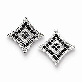 Sterling Silver Black & White CZ Pave Square Post Earrings