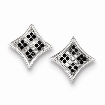 Sterling Silver Black & White CZ Pave Square Post Earrings