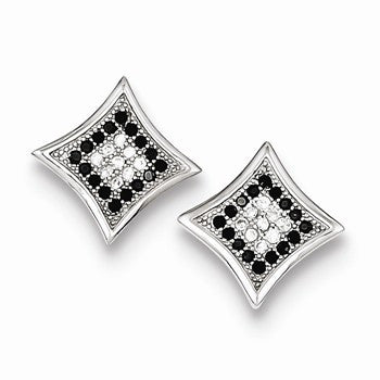 Sterling Silver Black & White CZ Pave Square Post Earrings