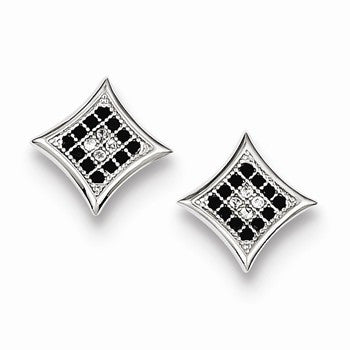 Sterling Silver Black & White CZ Pave Square Post Earrings