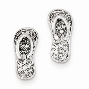 Sterling Silver CZ Flip-flops Post Earrings