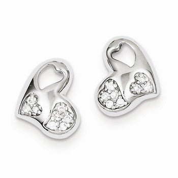 Sterling Silver Rhodium Plated CZ Heart Post Earrings