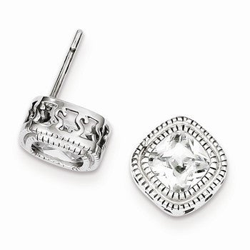Sterling Silver CZ Square S Border Earrings