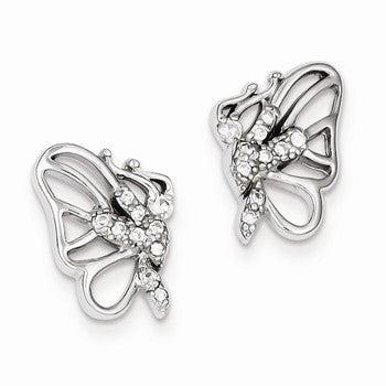 Sterling Silver Rhodium Plated CZ Butterfly Post Earrings