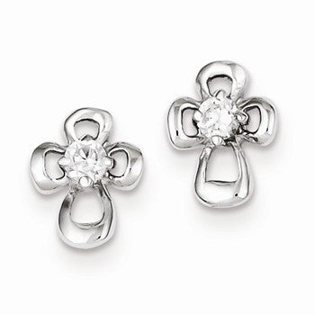 Sterling Silver Rhodium Plated CZ Open Cross Post Earrings