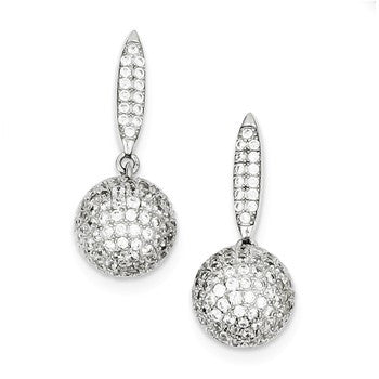 Sterling Silver Micro Pave Dangle 3-D Ball Post Earrings