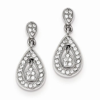 Sterling Silver CZ Pave Double Pear Dangle Post Earrings