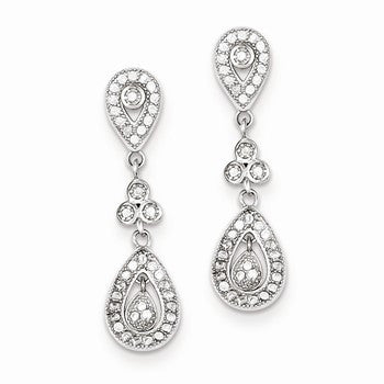 Sterling Silver CZ Pave Pear Dangle Post Earrings