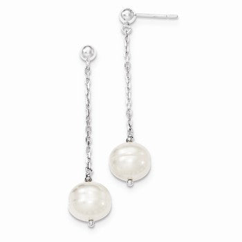 Sterling Silver 10mm Fresh Water Cultured Pearl Dangle Post Earrings