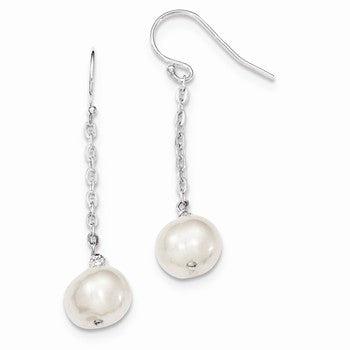 Sterling Silver FWC Pearl with Pyramid Cut Bead Drop Earrings