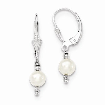 Sterling Silver FWC Pearl with Bead Leverback Drop Earrings