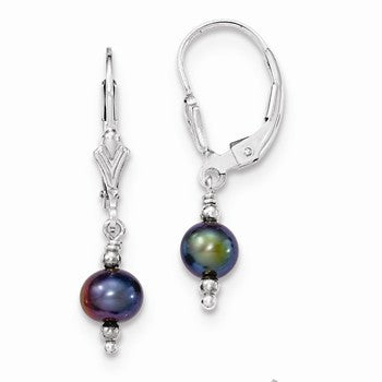 Sterling Silver FWC Peacock Pearl with Bead Leverback Drop Earrings